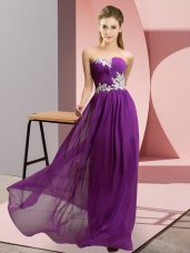 Flare Empire Prom Party Dress Purple Sweetheart Chiffon Sleeveless Floor Length Lace Up