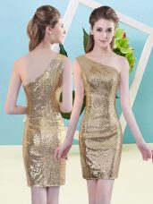 Pretty Gold Zipper Prom Party Dress Sequins Sleeveless Mini Length