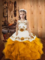 On Sale Gold Sleeveless Organza Lace Up Child Pageant Dress for Sweet 16 and Quinceanera