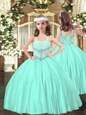 Fantastic Apple Green Lace Up Pageant Gowns For Girls Beading Sleeveless Floor Length