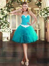Aqua Blue Sleeveless Tulle Lace Up Homecoming Dress for Prom and Party
