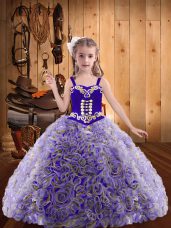 Sleeveless Floor Length Embroidery and Ruffles Lace Up Pageant Gowns For Girls with Multi-color