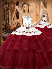 Elegant Sleeveless Sweep Train Embroidery and Ruffled Layers Lace Up Quinceanera Gowns