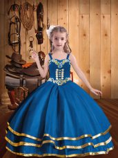 Floor Length Ball Gowns Sleeveless Blue Little Girl Pageant Dress Lace Up