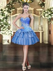 Luxurious Baby Blue Ball Gowns Sweetheart Sleeveless Organza Mini Length Lace Up Beading and Ruffled Layers Prom Party Dress