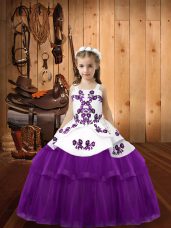 Excellent Beading and Embroidery Casual Dresses Eggplant Purple Lace Up Sleeveless Floor Length