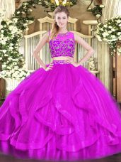 Trendy Floor Length Zipper 15th Birthday Dress Red for Military Ball and Sweet 16 and Quinceanera with Beading and Ruffles