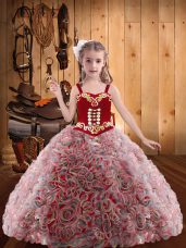 Ball Gowns Pageant Gowns For Girls Red Straps Fabric With Rolling Flowers Sleeveless Floor Length Lace Up