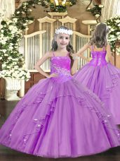 Straps Sleeveless Tulle Little Girl Pageant Dress Ruffles and Sequins Lace Up