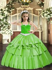 Beautiful Organza Straps Sleeveless Lace Up Appliques and Ruffled Layers Pageant Dress Womens in