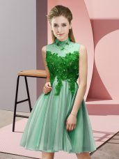 Knee Length Apple Green Wedding Guest Dresses High-neck Sleeveless Lace Up