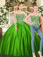 Attractive Sleeveless Floor Length Beading Lace Up Sweet 16 Quinceanera Dress with Green