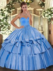 Glamorous Baby Blue Taffeta Lace Up Sweetheart Sleeveless Floor Length Sweet 16 Quinceanera Dress Beading and Ruffled Layers