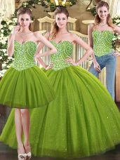 Dynamic Olive Green Sleeveless Tulle Lace Up Quince Ball Gowns for Military Ball and Sweet 16 and Quinceanera