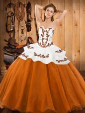 Floor Length Ball Gowns Sleeveless Orange Red Sweet 16 Dresses Lace Up