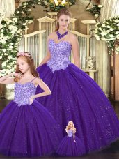 Spectacular Beading Sweet 16 Dresses Purple Lace Up Sleeveless Floor Length