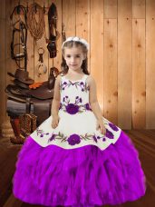 Perfect Organza Straps Sleeveless Lace Up Embroidery and Ruffles Little Girls Pageant Dress Wholesale in Purple