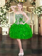 Green Organza Lace Up Sweetheart Sleeveless Mini Length Prom Dresses Beading and Ruffles