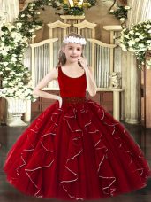 Ball Gowns Little Girl Pageant Dress Wine Red Scoop Organza Sleeveless Floor Length Zipper