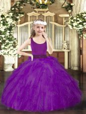 Cute Purple Sleeveless Beading Floor Length Little Girls Pageant Gowns