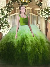 Dramatic Floor Length Zipper Sweet 16 Quinceanera Dress Multi-color for Military Ball and Sweet 16 and Quinceanera with Ruffles