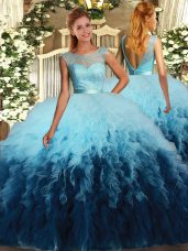 Deluxe Multi-color Ball Gowns Beading and Ruffles Quinceanera Dress Backless Tulle Sleeveless Floor Length