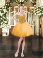 Custom Made Tulle Sweetheart Sleeveless Lace Up Beading Prom Party Dress in Gold