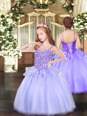 Floor Length Ball Gowns Sleeveless Lavender Girls Pageant Dresses Lace Up