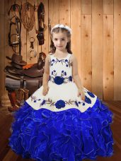 Latest Royal Blue Sleeveless Organza Lace Up Juniors Party Dress for Sweet 16 and Quinceanera