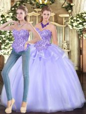 Custom Fit Ball Gowns Quince Ball Gowns Lavender Sweetheart Organza Sleeveless Floor Length Zipper