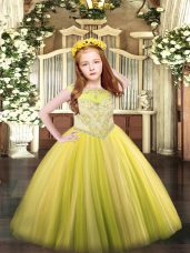 Sleeveless Tulle Floor Length Zipper Party Dress Wholesale in Yellow with Beading