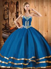 Pretty Sleeveless Floor Length Embroidery Lace Up Sweet 16 Quinceanera Dress with Blue