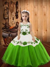 Sleeveless Floor Length Embroidery Lace Up Pageant Dress for Teens