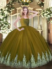 Superior Sleeveless Tulle Floor Length Zipper Sweet 16 Quinceanera Dress in Brown with Lace and Appliques