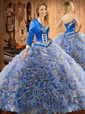 Fancy Sleeveless Sweep Train Embroidery Lace Up Quince Ball Gowns