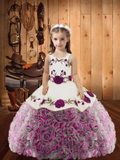 Inexpensive Ball Gowns Little Girls Pageant Dress Wholesale Multi-color Straps Fabric With Rolling Flowers Sleeveless Floor Length Lace Up