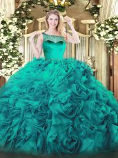Super Teal Scoop Zipper Beading and Ruffles Quince Ball Gowns Sleeveless