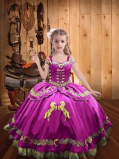 High Quality Floor Length Lace Up Girls Pageant Dresses Fuchsia for Sweet 16 and Quinceanera with Beading and Embroidery
