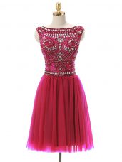 Perfect Hot Pink Prom Dress Prom and Party with Beading Bateau Sleeveless Zipper
