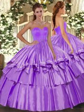 Artistic Sweetheart Sleeveless Sweet 16 Dresses Floor Length Beading and Ruffled Layers Lilac Organza and Taffeta