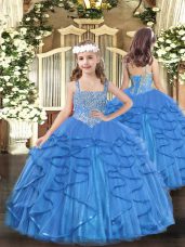 Discount Straps Sleeveless Lace Up Little Girls Pageant Dress Wholesale Baby Blue Tulle