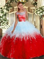 Scoop Sleeveless Organza 15 Quinceanera Dress Lace and Ruffles Backless