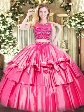 Tulle Sleeveless Floor Length Quinceanera Dress and Beading and Ruffled Layers