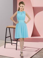 Dynamic Knee Length Zipper Bridesmaid Dress Aqua Blue for Prom and Party and Wedding Party with Sequins