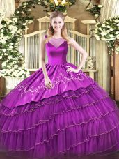Scoop Sleeveless Side Zipper Quinceanera Gown Purple Organza
