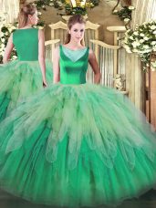 Affordable Multi-color Backless Scoop Beading and Ruffles Ball Gown Prom Dress Organza Sleeveless