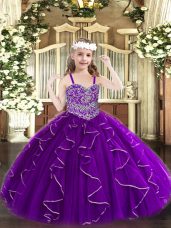 Elegant Straps Sleeveless Lace Up Little Girls Pageant Dress Purple Organza