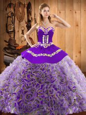 Multi-color 15 Quinceanera Dress Military Ball and Sweet 16 and Quinceanera with Embroidery Sweetheart Sleeveless Sweep Train Lace Up