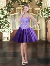 Admirable Tulle Sweetheart Sleeveless Lace Up Appliques in Purple