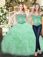 Stylish Apple Green Sleeveless Organza Lace Up Quinceanera Gowns for Military Ball and Sweet 16 and Quinceanera